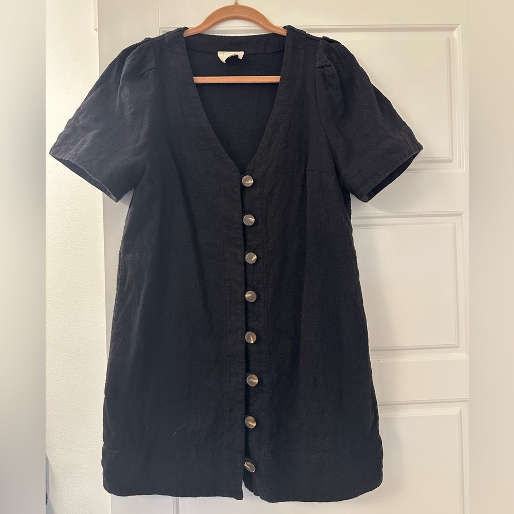 Sezane Black Mini Button-Front Dress - Picture 2 of 6